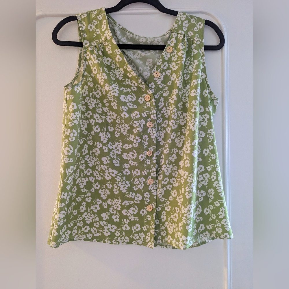 Floral Green Sleeveless Top
